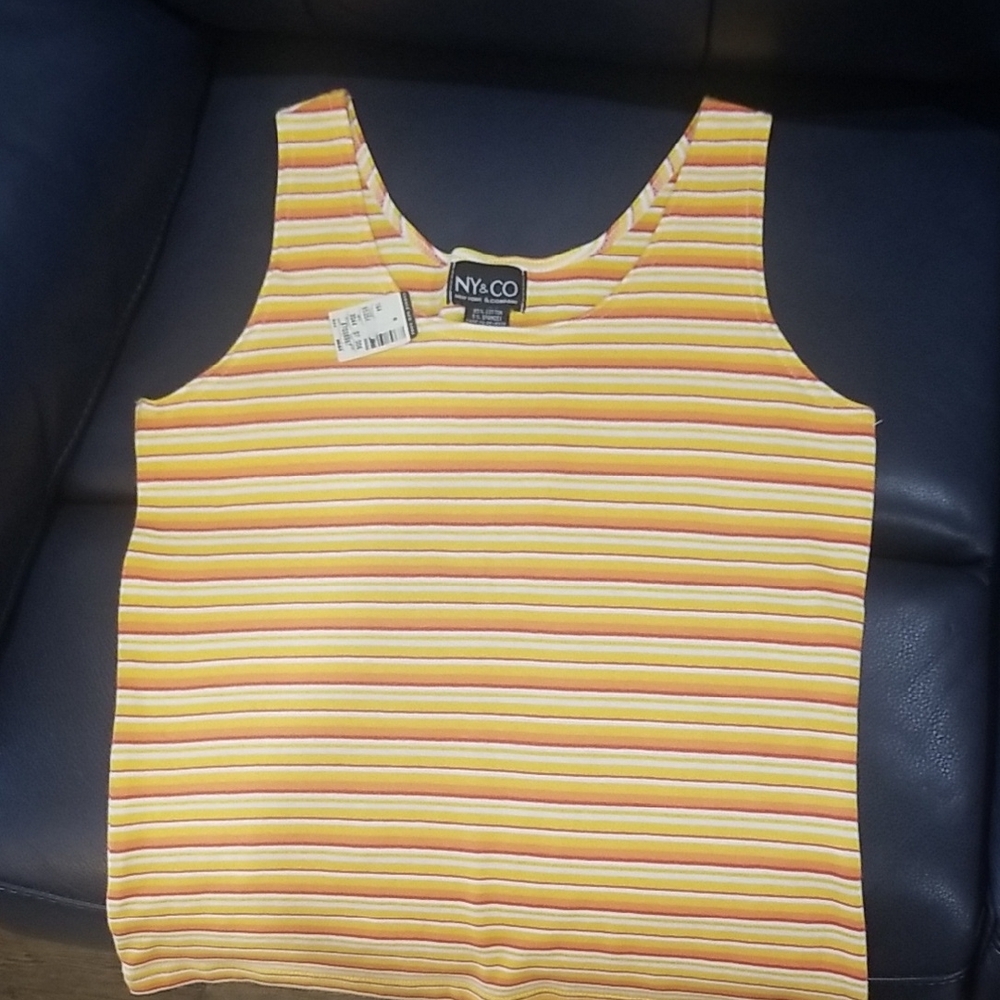 New York & Company Yellow Multicolor Striped Tank